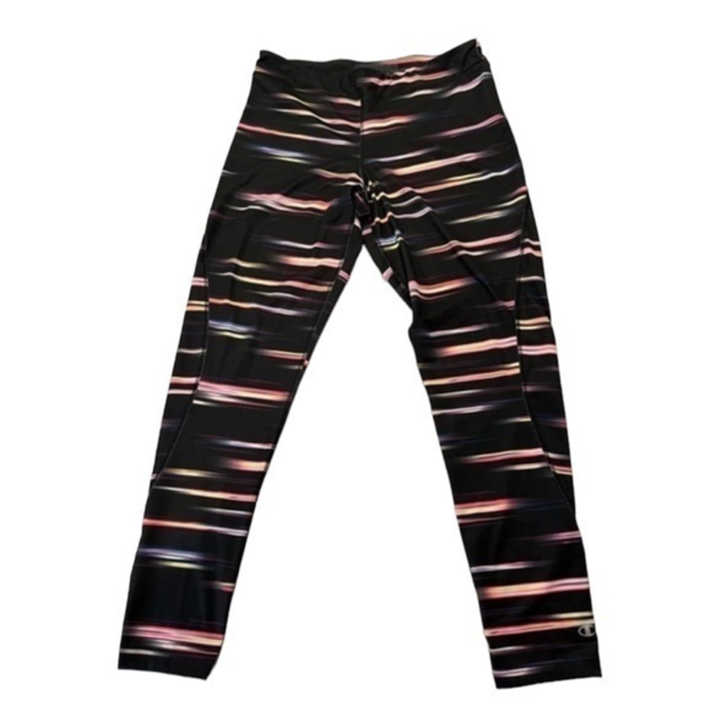 Champion PowerTrain Womens L Black Multi Color Stripe‎ Athletic Leggings #237